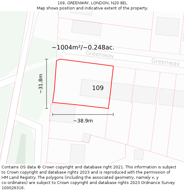 109, GREENWAY, LONDON, N20 8EL: Plot and title map