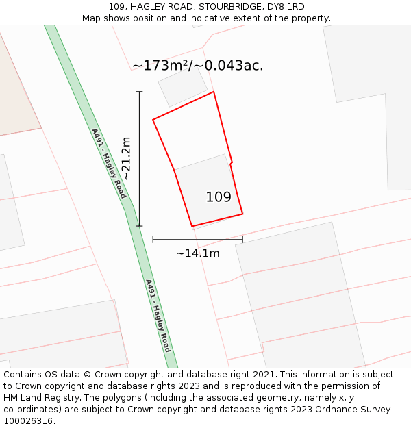109, HAGLEY ROAD, STOURBRIDGE, DY8 1RD: Plot and title map