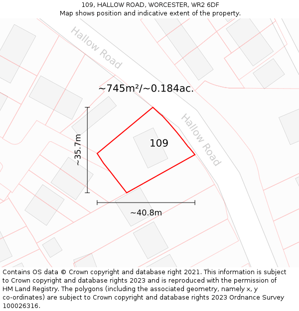 109, HALLOW ROAD, WORCESTER, WR2 6DF: Plot and title map