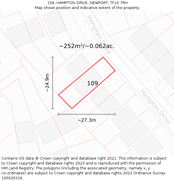 109, HAMPTON DRIVE, NEWPORT, TF10 7RH: Plot and title map