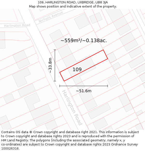 109, HARLINGTON ROAD, UXBRIDGE, UB8 3JA: Plot and title map