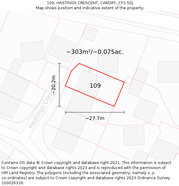 109, HASTINGS CRESCENT, CARDIFF, CF3 5DJ: Plot and title map