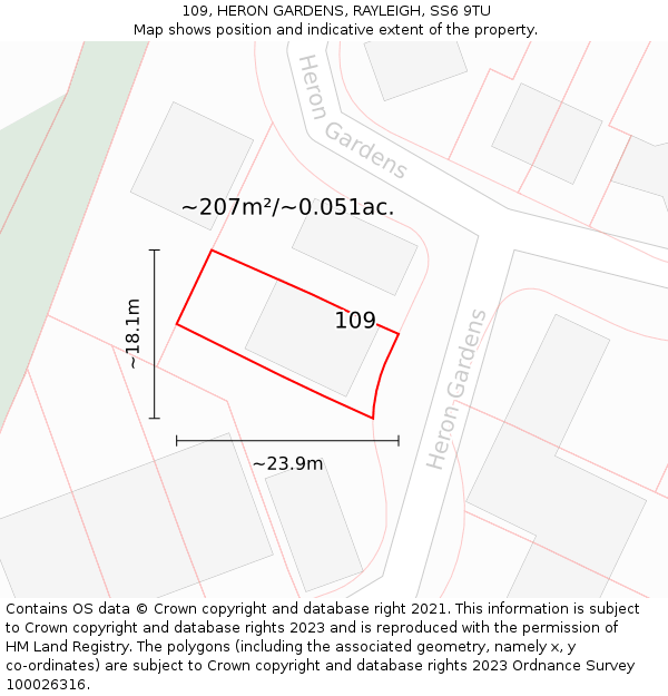 109, HERON GARDENS, RAYLEIGH, SS6 9TU: Plot and title map