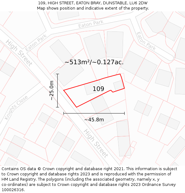 109, HIGH STREET, EATON BRAY, DUNSTABLE, LU6 2DW: Plot and title map