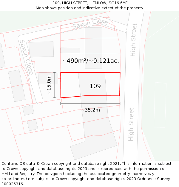 109, HIGH STREET, HENLOW, SG16 6AE: Plot and title map