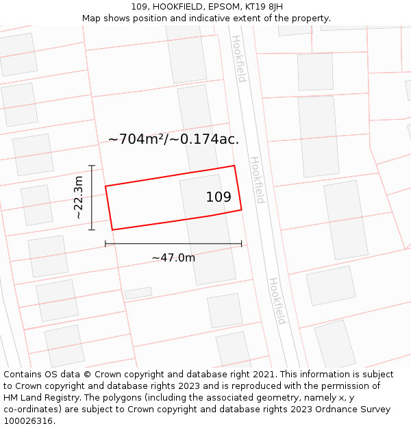 109, HOOKFIELD, EPSOM, KT19 8JH: Plot and title map