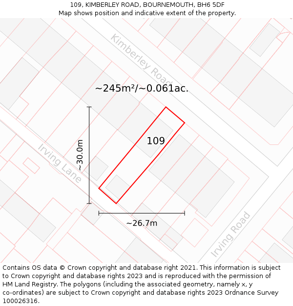 109, KIMBERLEY ROAD, BOURNEMOUTH, BH6 5DF: Plot and title map