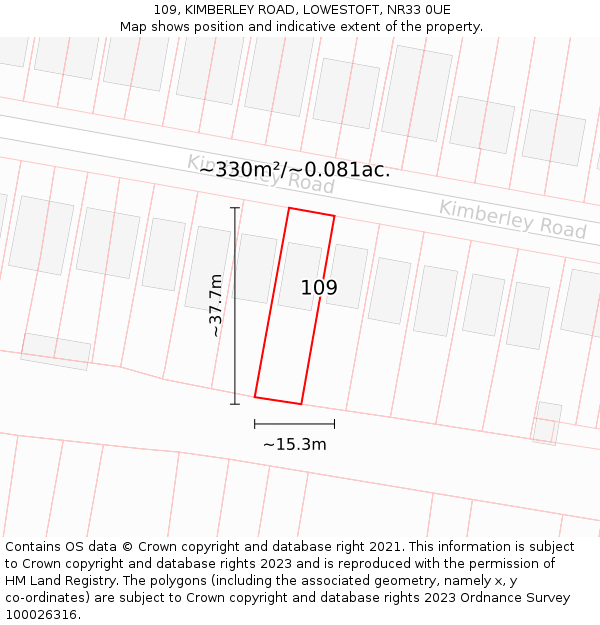 109, KIMBERLEY ROAD, LOWESTOFT, NR33 0UE: Plot and title map