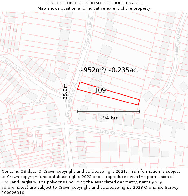 109, KINETON GREEN ROAD, SOLIHULL, B92 7DT: Plot and title map