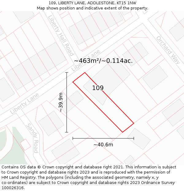 109, LIBERTY LANE, ADDLESTONE, KT15 1NW: Plot and title map