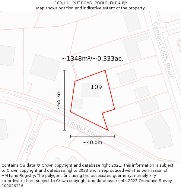 109, LILLIPUT ROAD, POOLE, BH14 8JY: Plot and title map