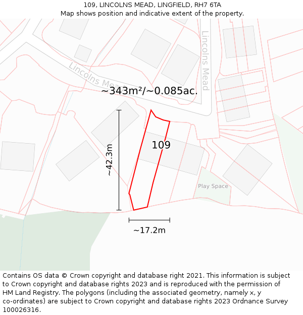 109, LINCOLNS MEAD, LINGFIELD, RH7 6TA: Plot and title map