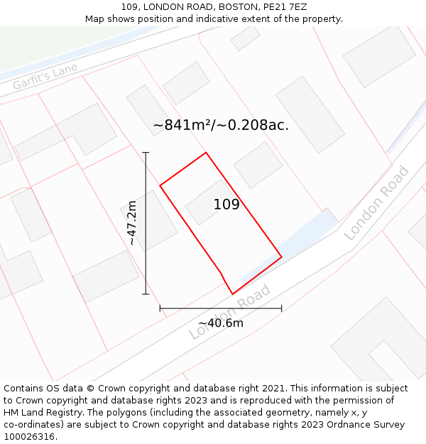 109, LONDON ROAD, BOSTON, PE21 7EZ: Plot and title map