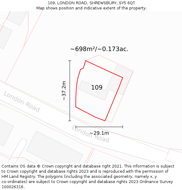 109, LONDON ROAD, SHREWSBURY, SY5 6QT: Plot and title map