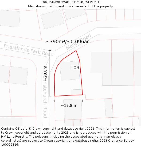 109, MANOR ROAD, SIDCUP, DA15 7HU: Plot and title map