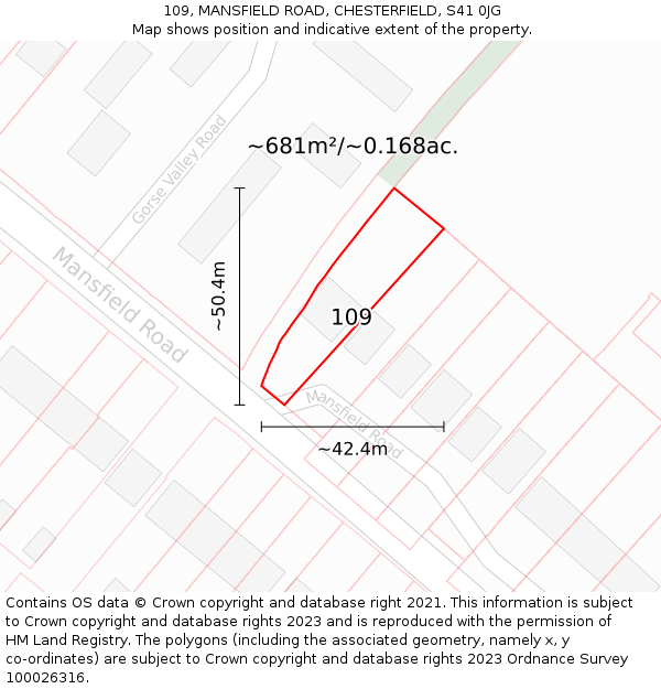 109, MANSFIELD ROAD, CHESTERFIELD, S41 0JG: Plot and title map