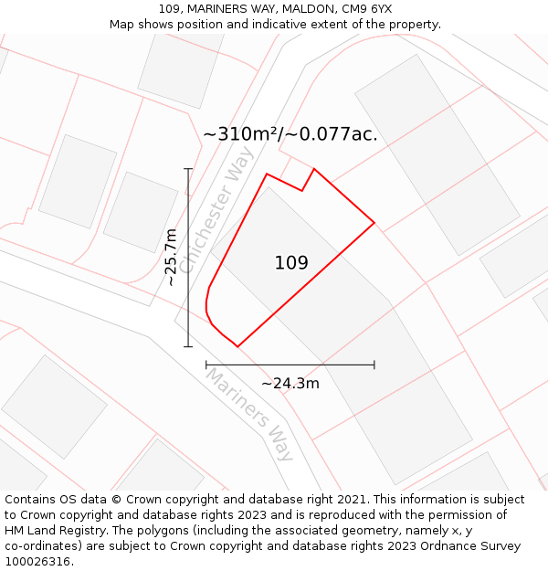 109, MARINERS WAY, MALDON, CM9 6YX: Plot and title map