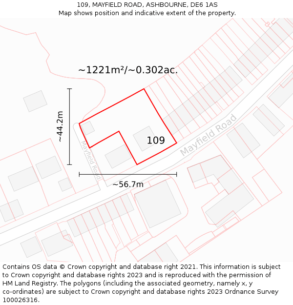 109, MAYFIELD ROAD, ASHBOURNE, DE6 1AS: Plot and title map