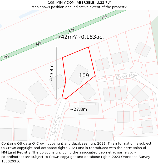 109, MIN Y DON, ABERGELE, LL22 7LY: Plot and title map