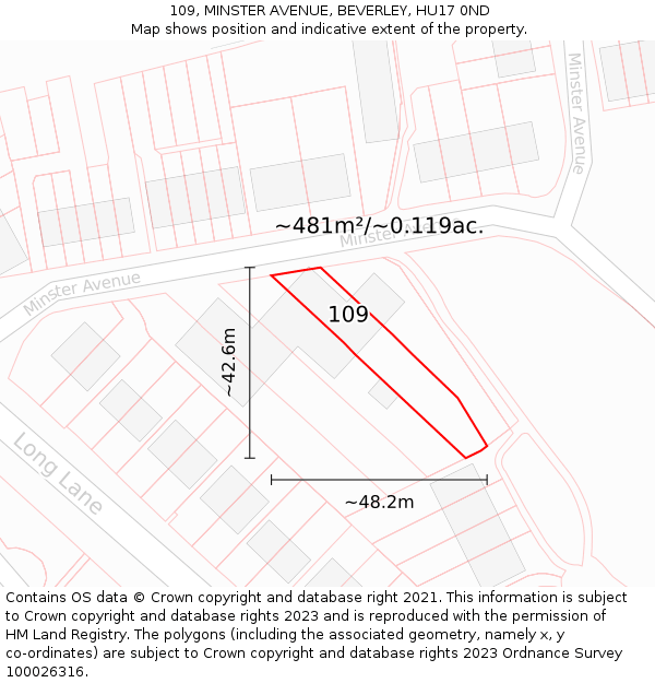 109, MINSTER AVENUE, BEVERLEY, HU17 0ND: Plot and title map