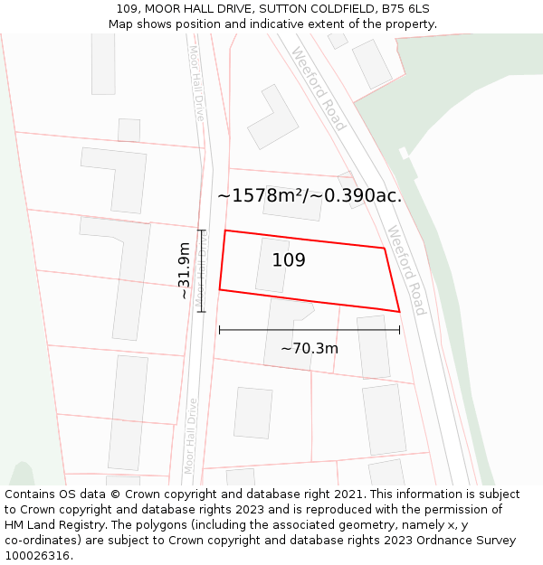 109, MOOR HALL DRIVE, SUTTON COLDFIELD, B75 6LS: Plot and title map