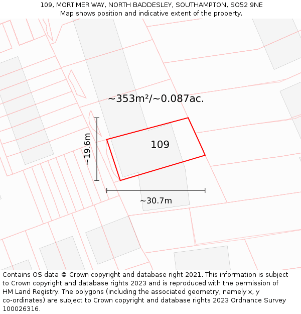 109, MORTIMER WAY, NORTH BADDESLEY, SOUTHAMPTON, SO52 9NE: Plot and title map