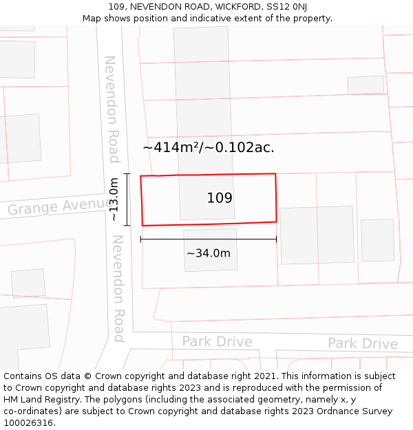 109, NEVENDON ROAD, WICKFORD, SS12 0NJ: Plot and title map