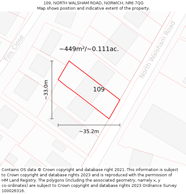 109, NORTH WALSHAM ROAD, NORWICH, NR6 7QG: Plot and title map