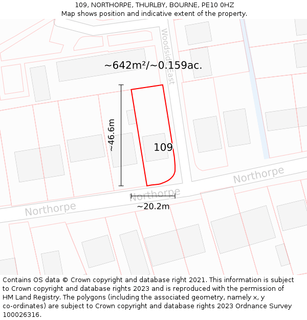 109, NORTHORPE, THURLBY, BOURNE, PE10 0HZ: Plot and title map