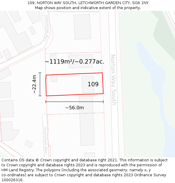 109, NORTON WAY SOUTH, LETCHWORTH GARDEN CITY, SG6 1NY: Plot and title map