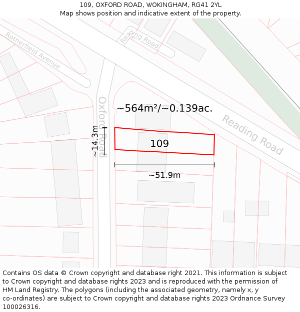 109, OXFORD ROAD, WOKINGHAM, RG41 2YL: Plot and title map