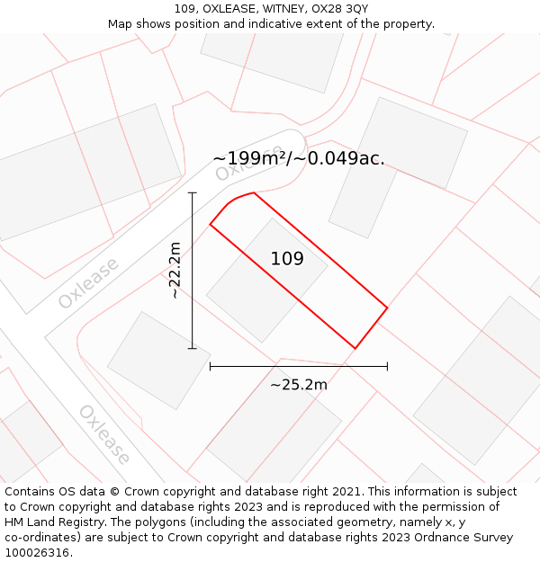 109, OXLEASE, WITNEY, OX28 3QY: Plot and title map