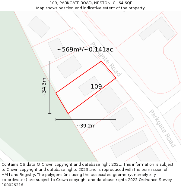 109, PARKGATE ROAD, NESTON, CH64 6QF: Plot and title map