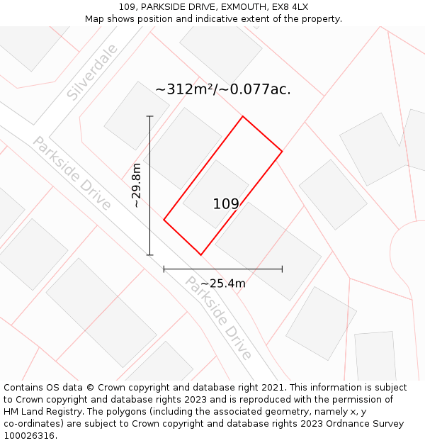 109, PARKSIDE DRIVE, EXMOUTH, EX8 4LX: Plot and title map