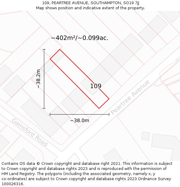 109, PEARTREE AVENUE, SOUTHAMPTON, SO19 7JJ: Plot and title map