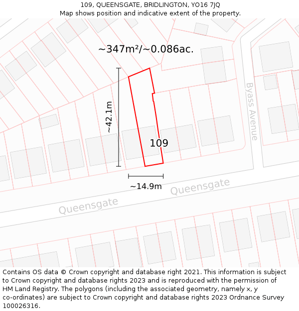 109, QUEENSGATE, BRIDLINGTON, YO16 7JQ: Plot and title map