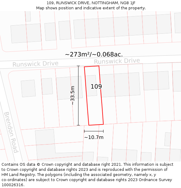 109, RUNSWICK DRIVE, NOTTINGHAM, NG8 1JF: Plot and title map