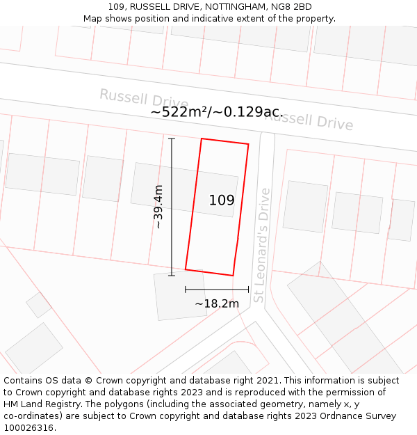 109, RUSSELL DRIVE, NOTTINGHAM, NG8 2BD: Plot and title map