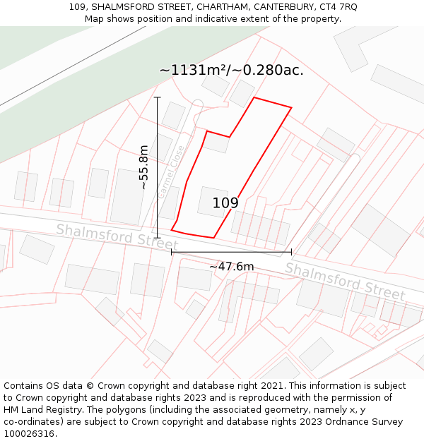 109, SHALMSFORD STREET, CHARTHAM, CANTERBURY, CT4 7RQ: Plot and title map