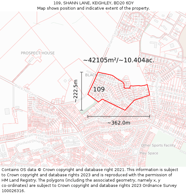 109, SHANN LANE, KEIGHLEY, BD20 6DY: Plot and title map