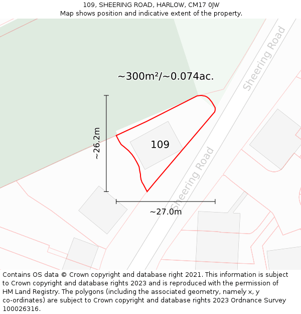 109, SHEERING ROAD, HARLOW, CM17 0JW: Plot and title map