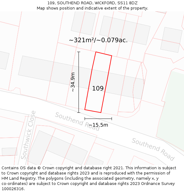 109, SOUTHEND ROAD, WICKFORD, SS11 8DZ: Plot and title map
