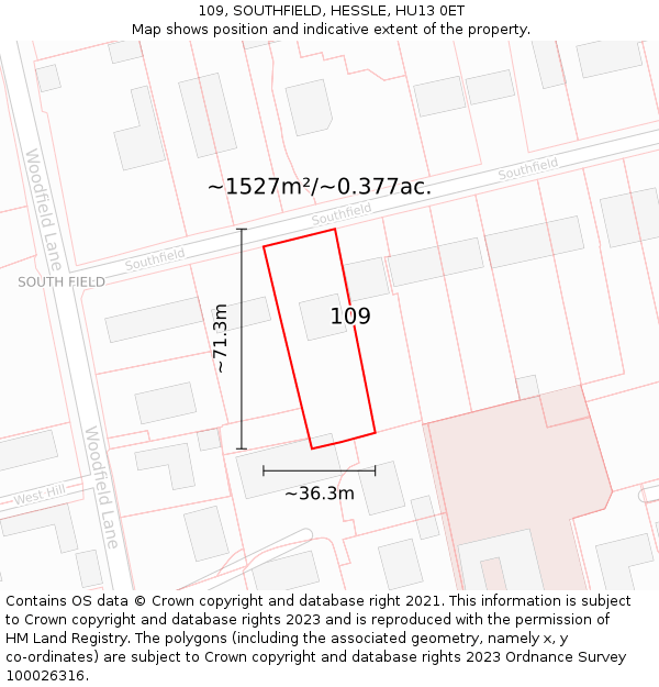 109, SOUTHFIELD, HESSLE, HU13 0ET: Plot and title map