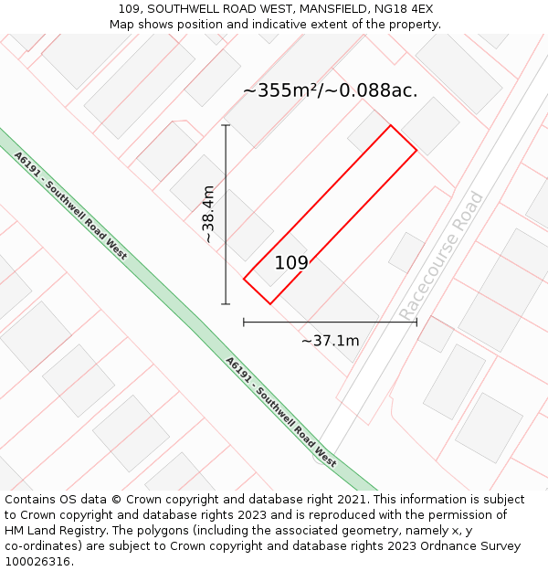 109, SOUTHWELL ROAD WEST, MANSFIELD, NG18 4EX: Plot and title map