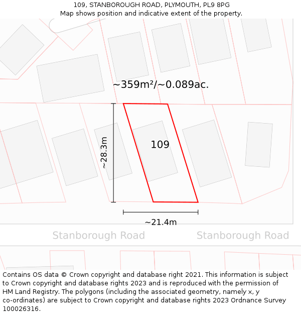 109, STANBOROUGH ROAD, PLYMOUTH, PL9 8PG: Plot and title map