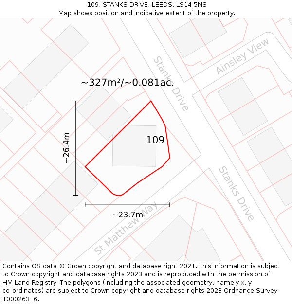 109, STANKS DRIVE, LEEDS, LS14 5NS: Plot and title map
