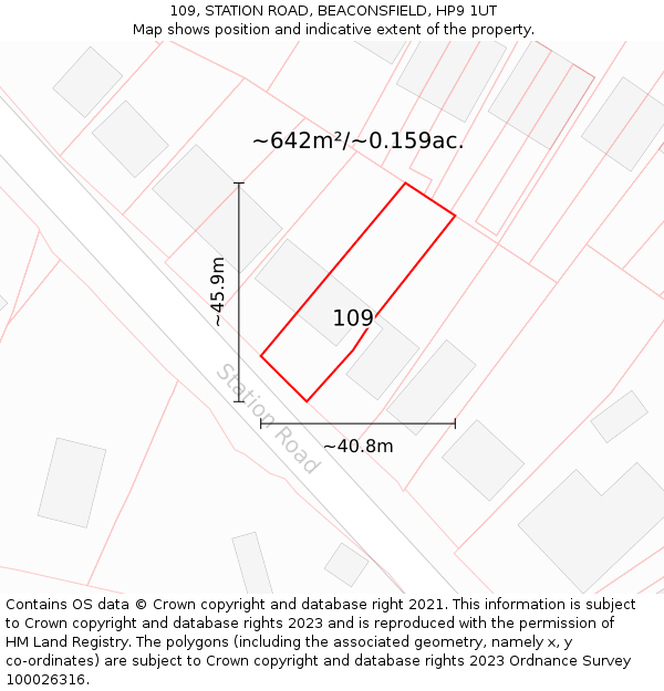 109, STATION ROAD, BEACONSFIELD, HP9 1UT: Plot and title map