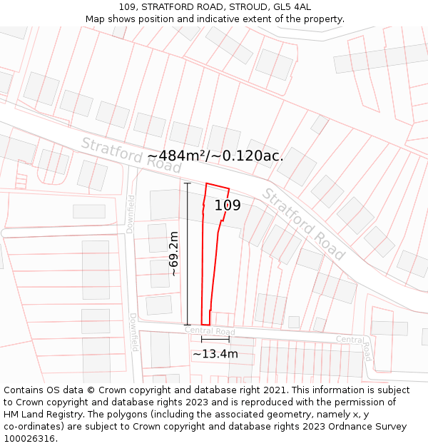 109, STRATFORD ROAD, STROUD, GL5 4AL: Plot and title map