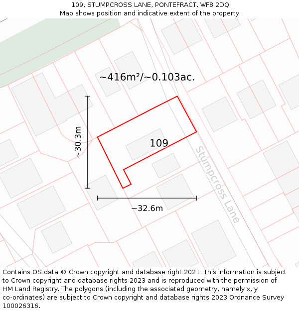 109, STUMPCROSS LANE, PONTEFRACT, WF8 2DQ: Plot and title map
