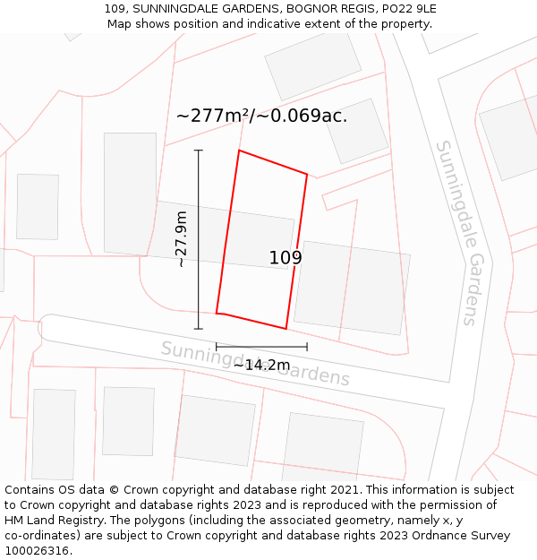 109, SUNNINGDALE GARDENS, BOGNOR REGIS, PO22 9LE: Plot and title map